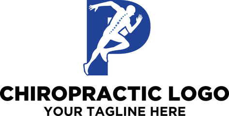 Letter-initial-P-Chiropractic-athlete-spine-care-health-logo-design-vector
