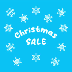 Christmas sale. Christmas promotion design. Christmas background with snowflakes Color vector illustration.