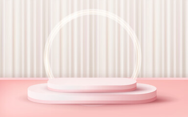 3d rendered luxury long pink two step podium with white curtain showcase vector 3d 041222