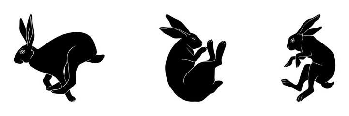 Set of Black Rabbits. Vector illustration in a minimalist style. Graphic element for design, print, logo © Татьяна Горбатюк