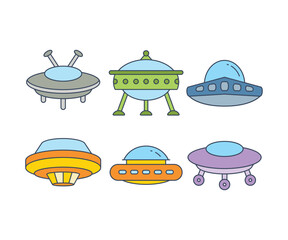 flying saucer and ufo icons set vector illustration