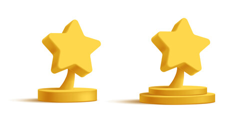 Star-shaped award, golden statuette on podium with empty place for nomination and winner name