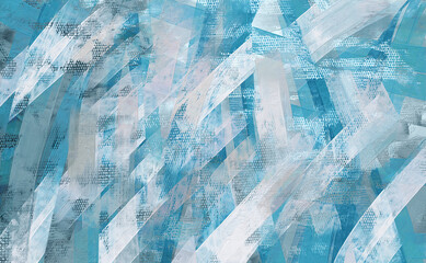 Oil painting, abstract paint strokes. Artistic brush daubs and smears, winter grungy background, hand painted white and blue colored pattern