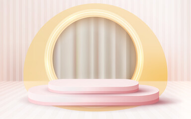 3d rendered luxury rose pink gold podium with white curtain showcase vector 3d 261022