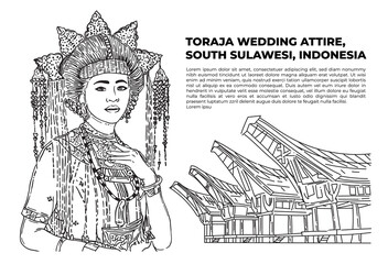 Toraja Traditional Wedding Attire. Indonesian Culture, Background Vector EPS 10