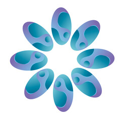 Fototapeta na wymiar Blue vector curly round frame with water splash. Ornate floral border for background. Winter design element.