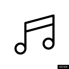 Music note, melody vector icon in line style design for website, app, UI, isolated on white background. Editable stroke. Vector illustration.