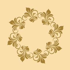 Brown floral ornamental round, Decorative art frame, Abstract vector ornament border ceramic design, porcelain pattern template.