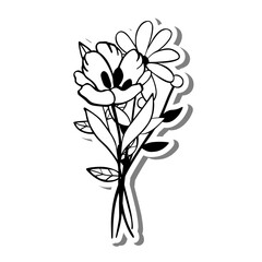 Monochrome Little Bouquet on white silhouette and gray shadow. Vector illustration for decoration or any design.