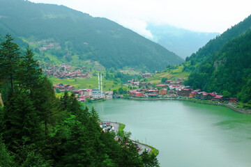 foggy day in Uzungöl - Uzungöl district, Çaykara - Trabzon, Turkey - The lake is situated south...