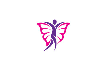 People logo with butterfly wings in flat design style