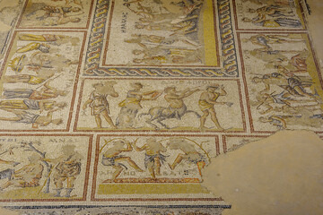 Ancient Roman mosaic floor of the Dionysus house, Tzipori
