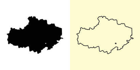 Akmola map, Kazakhstan, Asia. Filled and outline map designs. Vector illustration