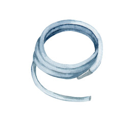 Irrigation hose. Spring work in the garden. Hand drawn watercolor painting isolated on white background