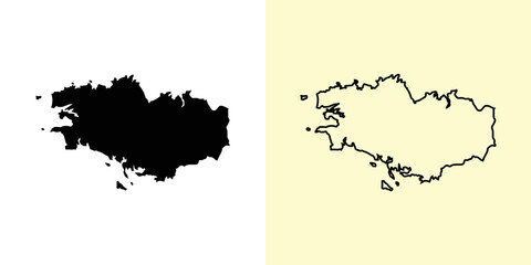 Bretagne map, France, Europe. Filled and outline map designs. Vector illustration