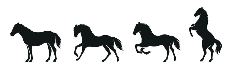 Fototapeta na wymiar Set of isolated black silhouettes of a horse. Vector illustration.