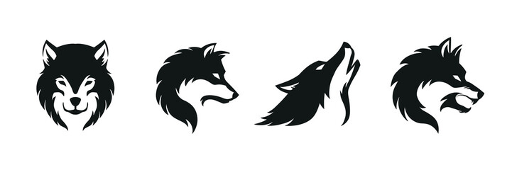 Set of black head wolf logo. Vector illustration © Olha
