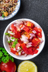 tomato salsa traditional spicy food fresh healthy meal food snack on the table copy space food background rustic top view
