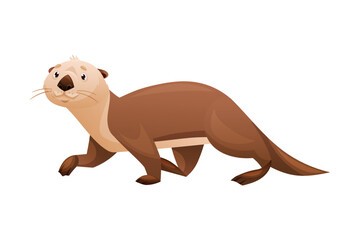 Walking Sea Otter as Marine Mammal and Aquatic Creature with Brown Coat and Long Tail Vector Illustration