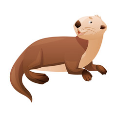 Sitting Sea Otter as Marine Mammal and Aquatic Creature with Brown Coat and Long Tail Vector Illustration