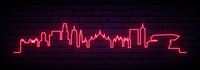 Horizon néon rouge d& 39 Anvers. Longue bannière lumineuse de la ville d& 39 Anvers. Illustration vectorielle.