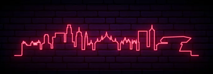 Crédence de cuisine en verre imprimé Anvers Horizon néon rouge d& 39 Anvers. Longue bannière lumineuse de la ville d& 39 Anvers. Illustration vectorielle.