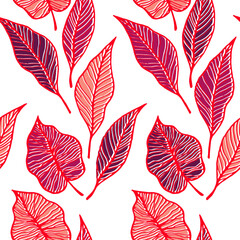 Natural backdrop botany leaf silhouettes. Aspen leaf floral vector seamless pattern.
