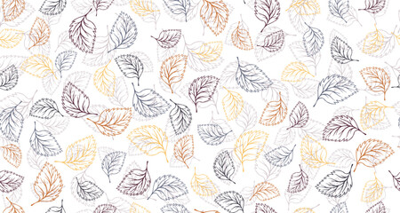 Linden, birch or basil leaves outline vector seamless pattern graphic design.