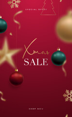 Christmas sale vertical banner. Xmas design template for online shopping, mobile website banners, posters, newsletter designs, ads, coupons, social media.