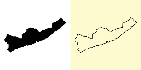 Hambantota map, Sri Lanka, Asia. Filled and outline map designs. Vector illustration