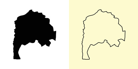 Irbid map, Jordan, Asia. Filled and outline map designs. Vector illustration