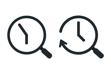 Magnifying glass time icon. Illustration vector