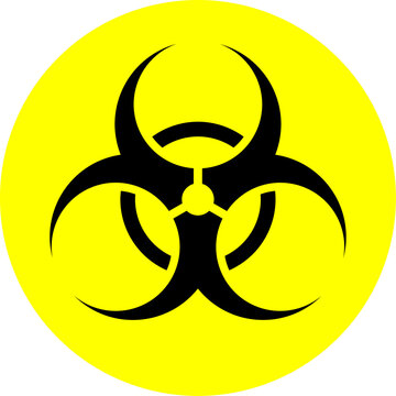 Round Black and Yellow Warning Sign with Biological Hazard or Biohazard Symbol Icon in a Circle. Vector Image.