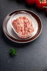 raw brain pork offal fresh meat meal food snack on the table copy space food background rustic top view