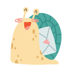 Cute Snail Character with Coiled Carrying Letter in Envelope Vector Illustration
