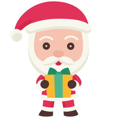 Santa claus with gift box icon, Christmas doodle vector illustration