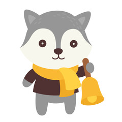 Raccoon icon, Christmas doodle vector illustration