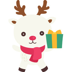 Reindeer with gift box icon, Christmas doodle vector illustration