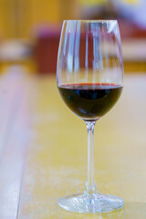 Glasses of red wines on table for evening party