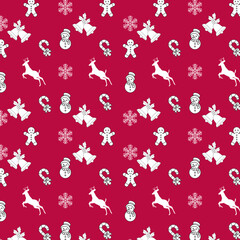 Christmas white pattern on red background .