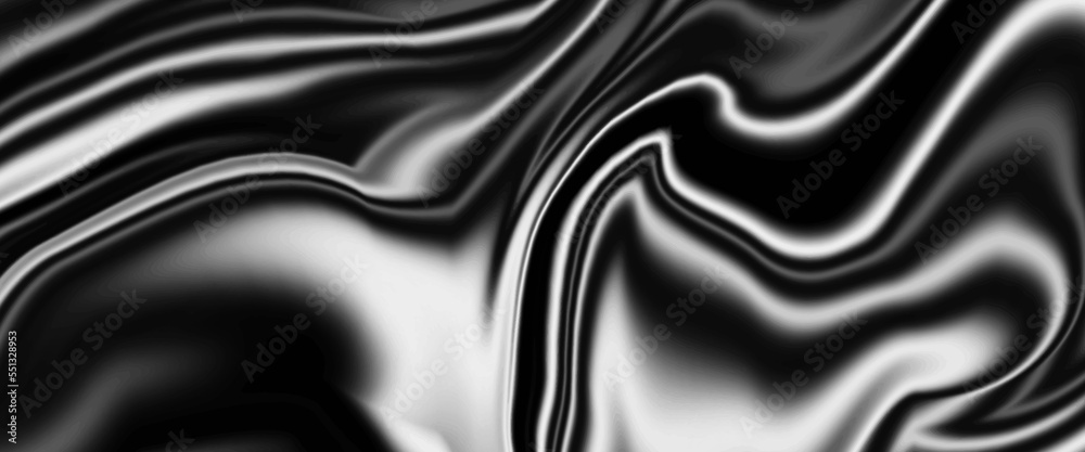 Wall mural abstract flowing liquid curve line in grey silver black metallic. glossy pattern cool background tex