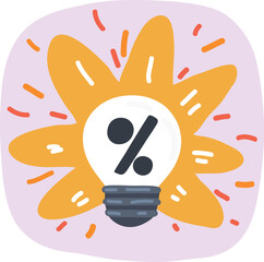 Vector illustration of Glowing lignt bulb is contanes discount percentage signt inside