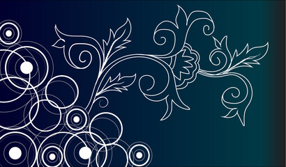 Abstract hand drawn Curve circle lines white color dark blue gradient abstract  floral background .Element for design Vintage element for design in line art style. Ornate floral décor for wallpaper 