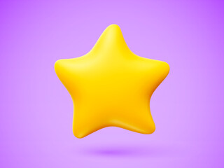 Cartoon funny star 3d vector icon. Single emoji star symbol of customer rating feedback isolated on purple background