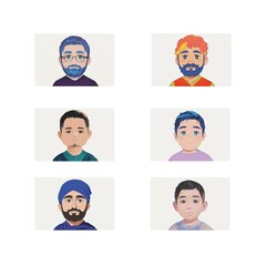 Set of avatars for men. A set of male emotions. Illustration of a person's avatar in a flat style.