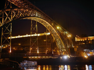 Night lights of Luis One iron Bridge, Porto Portugal, Night shot, Steel Structure, Arched bridge