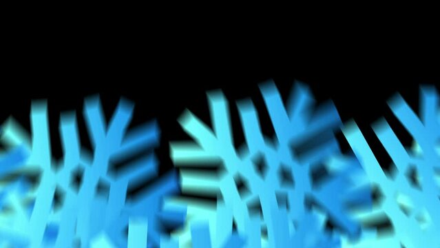 Blue Snowflakes Christmas Transition On A Black Screen. Animation Of Rotating Frozen Crystals. Stock 4k Video Frame Change In The Clip.