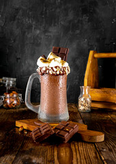 Ice Chocolate with Toasted Marshmallow drink in dark background.