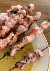 Klatak Satay (Sate Klatak), goat satay or lamb satay dish originally from Yogyakarta, Indonesia.