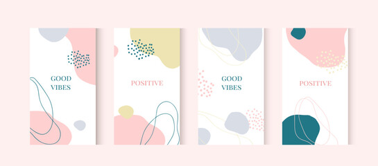 Social media stories. Colorful vector set of abstract creative backgrounds in minimal trendy style.